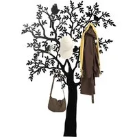MC Star Wandgarderobe Wandmontierter Mantelhaken, Baumdesign mit Vögeln, Schwarz