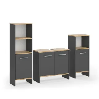 Vicco Badmöbel-Set, Anthrazit, Eiche, Holzwerkstoff, nicht einzeln stellbar, 131.4x108.2x26.3 cm, Badezimmer, Badmöbelsets & Badmöbelserien, Badmöbel-Set