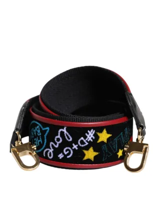 Schwarze Baumwoll-Tasche mit Druck und Schulterriemen