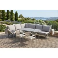 Gardissimo Gartenlounge-Set San Remo XL Dining Ecklounge Set mit Esstisch Aluminium Rope, (Spar-Set, 4-tlg., Eckelement + 2 Stapelstühle + hoher Tisch + Auflagen), Armlehnen stufenlos verstellbar / wetterfest