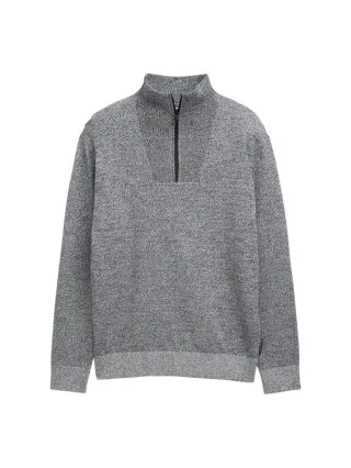 Denim Tom Tailor - Troyer Strickpullover aus Baumwolle navy white mouline - Gr. - XL
