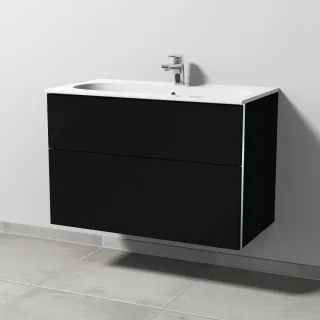 Sanipa 3way Waschtischunterbau zu Geberit Acanto Slim Waschtisch mit 2 Auszügen, Schwarz-Matt BS41208