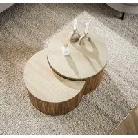 LEVEN Lifestyle Couchtisch 2´er Set Couchtisch rund ZEN STONE Travertin natur (2´er Set), Tischplatte ist aus hochwertiger Keramik in Travertin-Optik gefertigt