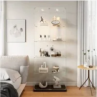 Simurq Glasvitrine Standvitrine mit LED und 2 Glastüren, Vitrinenschrank Glas (4 Ebenen(78,5x35x163 cm), 5 Ebenen(78,5x34,5x186,5 cm), Glasschrank mit 2 Türen,Schloss,Sammlervitrine) LED-Beleuchtung, abschließbare Türen, gehärtetes Glas