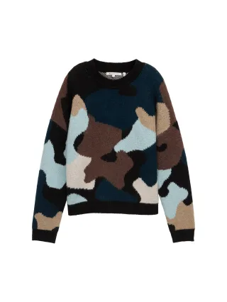 Denim Tom Tailor - Relaxed Fit Strickpullover mit Muster abstract flower jacquard - Gr. - XS