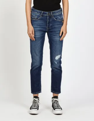 GANG Damen Jeans 94NICA CROPPED - boyfriend fit Jeans real destroy midblue
