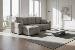 Ecksofa Schlafsofa Sofa DENISE in Stoff Centaur Grau Ottomane Links