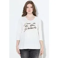 Ulla Popken Longshirt Shirt Schriftdruck A-Linie V-Ausschnitt 3/4-Arm