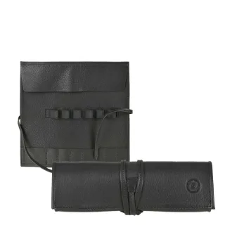 Stiftrolle 6 Stiftschlaufen Leder schwarz 19x19cm | Sonnenleder Fichte. Der elegante Organizer für Ihre Business-Schreibgeräte und Lineal im Büro.