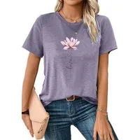 PYLIKE Print-Shirt Damen Sommer Elegant bequemes t shirt mit Lotus Print-Shirt Bequem für Freizeit und Büro,Strandurlaub