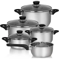 Krüger Topf-Set Apollo, Edelstahl (Set, 9-tlg., 1 Bratentopf Ø 16/20 cm, 1 Fleischtopf Ø 16/20 cm, 1 Stieltopf Ø 16 cm), für Induktions-Kochfelder geeignet