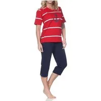 Normann Pyjama Maritimer Damen kurzarm Capri Schlafanzug mit Anker Motiv