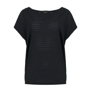 Damen Schwarzes Oversized Sommer-Top mit Transparenten Streifen