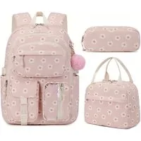MOPUEA Schulrucksack Schulrucksack Set 3-tlg Wasserabweisend Ergonomisch mit Viele Fächer (3-teiliges Schulrucksack-Set für Schule, Freizeit und Reisen, 3-teiliges Schulrucksack-Set für Schule, Freizeit und Reisen), Leicht, großes Laptopfach, viele F