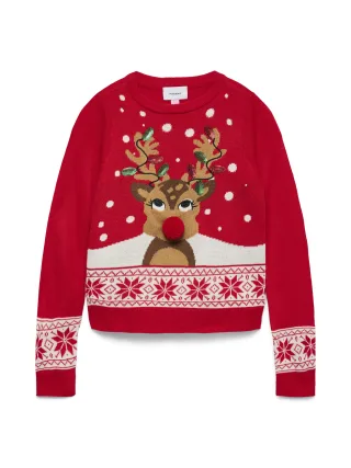 VERO MODA - VMFROSTYDEER LS O-NEK PULL. XMAS GIRL Chinese Red - Gr. - 140