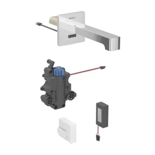 Geberit Brenta Infrarot-Waschtischarmatur 116278211 17 cm, Wandmontage, Batteriebetrieb, UP-Funktionsbox, mit Thermostatmischer, hochglanz-verchromt