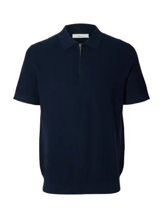 SELECTED MEN - SLMCRAN SS KNIT STRUCTURE ZIP POLO NOOS Navy Blazer - Gr. - M