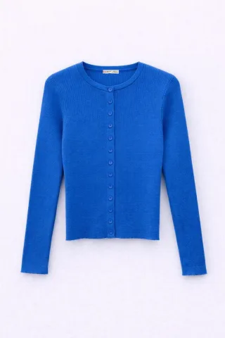 Knopfverschluss Slim Fit Rippstrick-Cardigan