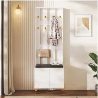 REDOM Garderoben-Set Garderobenschrank mit Sitzbank, (mit verstellbaren Regalen, 1-St., Wellenstruktur Fronten), 60.5*180,5*35,2cm, Garderobenfront mit Haken
