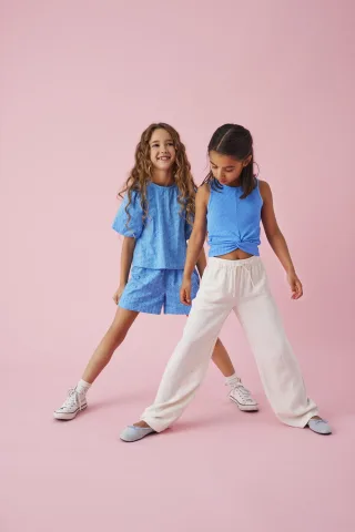 KIDS ONLY - KOGMARGOT LIFE S/S EMBROIDERY TOP Azure Blue - Gr. - 146