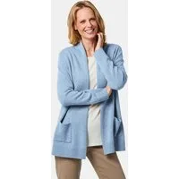 GOLDNER Strickjacke Kurzgröße: Langarm Cardigan aus Merino Damen Indoorjacke lang, offen tragbar, Langarm, weich, hüftbedeckend