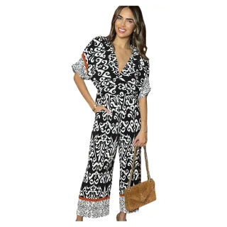 AX Paris - Jumpsuit für Damen, Polyester (Schwarz/Cremefarbe)