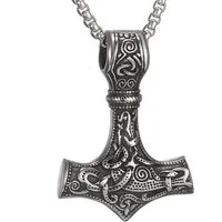 LuxusKollektion Kette mit Anhänger Wikinger Thor Hammer Halskette Edelstahl Runen Geschenke Männer