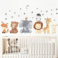 Montegoni Wandsticker Tiere Wandsticker für Kinderzimmer Dekoration, Wandaufkleber (Wandtattoo mit Waldtieren für Kinderzimmer, Afrika Tiere Wandtattoos Elefant Giraffe Bär Fuchs, Löwe), wasserdichte, abnehmbare