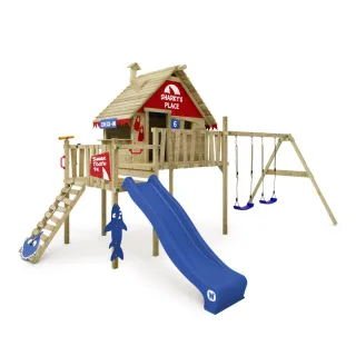 Stelzenhaus mit Schaukel Smart Bay - Großer Spielturm für Garten mit Kletterseil, Rutsche & Doppelschaukel - Abenteuerspielplatz für Kinder - Wickey