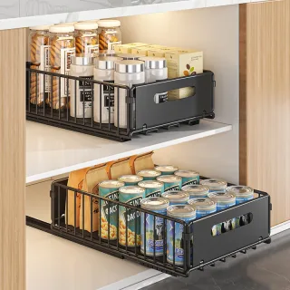 2PCS Kitchen Sink Rack Retractable Metal Basket Double Layer Seasoning Snack Bottle Pull Out Storage Rack Cabinet Layere