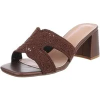 Ital-Design Elegante Damen Sandalen mit Komfort und stilvollem Design Pantolette (91512508) Blockabsatz Sandalen & Sandaletten in Braun