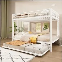 Flieks Etagenbett, Metallbett Hochbett Kinderbett 140x200cm mit Ausziehbett 90x190cm
