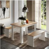 Vicco Essgruppe Sentio, Weiß/Goldkraft Eiche, 112 x 73.6 cm mit 2 Bänken, (3-tlg)