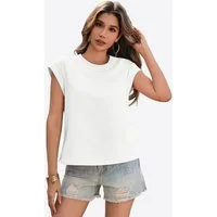 Imily Bela T-Shirt Damen Basic-Shirt mit Rundhalsausschnitt (Packung, 1-tlg., 1per-Pack) Seitenschlitze
