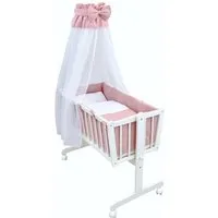 Baby-Delux Stubenbett Babywiege Komplettset Waffelpique Musselin, Schaukelwiege Weiß 90x40cm Komplett Bettset Wiegenset