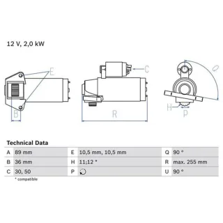 Bosch Anlasser 2,0 kW Citroen Jumper Fiat Ducato Ford Land Rover Peugeot