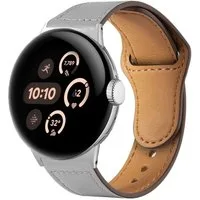 Wigento Smartwatch-Armband Für Google Pixel Watch 4 / 3 / 2 / 1 41mm Leder Ersatz Armband Grau, Echtleder, Edelstahl Schließe