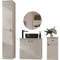 MOEBLINE Badezimmer-Set Badmöbel Set ASTRO kaschmir 4tlg. mit Spiegel LAMELLEN