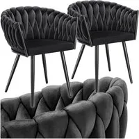 tectake Esszimmerstuhl Samtstuhl gepolstert, mit Samtbezug, Knotendesign, 60,5 x 55 x 75 cm (Wohnzimmerstuhl Astano in schwarz, 2 St), Stahlbeine, höhenverstellbare Kunststofffüße, Belastbarkeit 120 kg