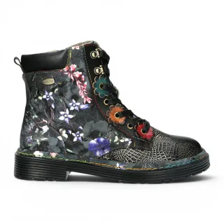 Laura Vita Gothic Victorian Floral Black Leather Schnürstiefel Damen – Incaso-39