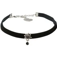 Alpenflüstern Choker Trachten-Samt-Kropfband Strass-Edelweiß Perle (schwarz), - nostalgische Trachtenkette enganliegend, Kropfkette elastisch, Damen
