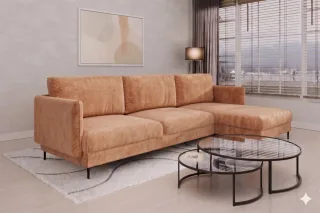 Ecksofa Designersofa HELMER MAX Stoff Vibe Terraccota Ottomane Rechts