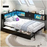 MSMASK Daybett Schlafsofa mit LED-Beleuchtung und Steckdose, Kinderbett, Jugendbett (1 tlg)