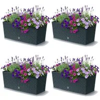 Prosperplast Blumenkasten Rato Case (4 St., 4er-Set), Bewässerungssystem, Rattanoptik, eckig