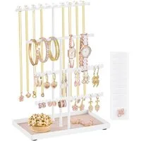 SONGMICS Schmuckständer Schmuckhalter, Metallrahmen, Geschenkidee, Schmucktablett Samt, Schmuckaufbewahrung für Halsketten Armbänder Ohrringe Ohrstecker Ringe