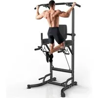 Athlix Trainingsstation Fitnessstation Kraftstation mit Klimmzugstange für zu Hause, Klimmzüge, Dips, Liegestütze, Knieheben