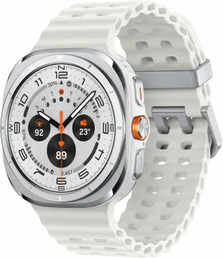 Samsung Galaxy Watch Ultra [inkl. Kautschukarmband weiß] 47mm Titangehäuse silber