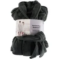 Marabellas Shop Bademantel Hochwertiger Bademantel mit weicher Struktur in Anthrazit S - XL, 100 % Polyester, inkl. Bademantelgürtel, hautsympathisch