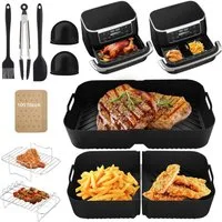 Refined Living Backform Airfryer Zubehör,Heißluftfritteuse Zubehör Set,Silikonformen,BPA-frei, (Airfryer Zubehör für Ninja Foodi AF500EU, Heißluftfritteuse Zubehör Set 15-teilig, 100 Blatt Fettfreies BackpapierEdelstahl Rack, Spieße, Fritteusen Set, 