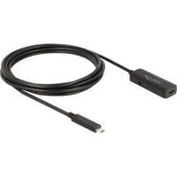 USB 3.2 Gen 2 Aktivverlängerungskabel, USB-C Stecker > USB-C Buchse schwarz, 3 Meter, 10 Gbps, mit DC Strombuchse